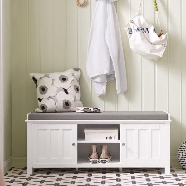 SoBuy Modern White Storage Bench with 2 Doors
