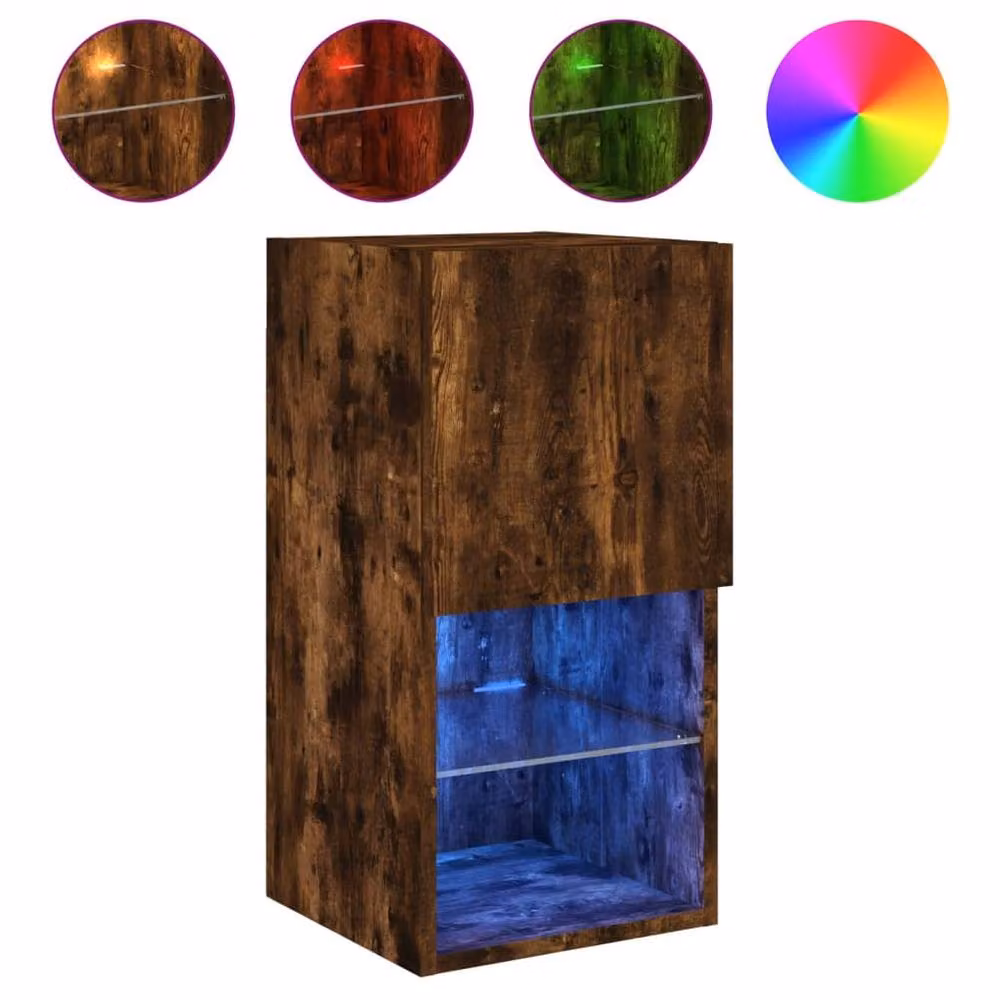 Berkfield Home Set of 2 Modern TV Cabinets with LED Lights in Smoked Oak Brown, W/D/H: 30.5 x 30 x 60 cm – 5