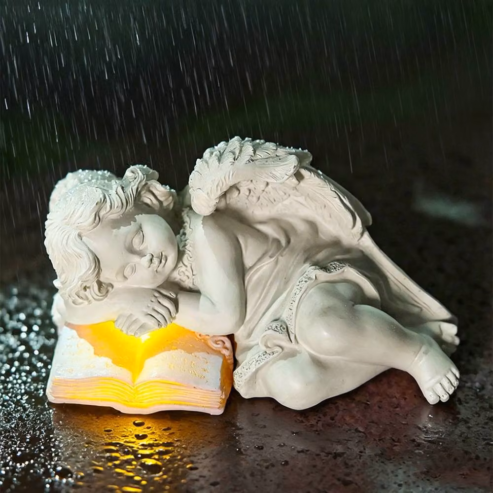 Quipulse Solar-Powered Angel Figurine White Tabletop Outdoor Decor Night Light W/H/D: 13.3 x 19.5 x 13.3 cm – 2