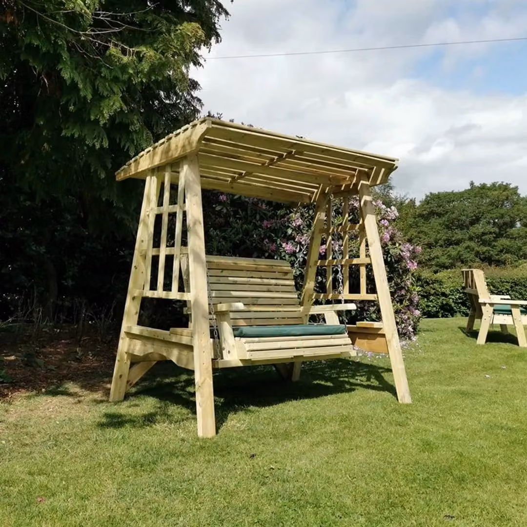 Churnet Valley Garden Furniture Ltd Antoinette 2-Seater Swinging Seat Hammock with Sun Canopy in Brown – 3