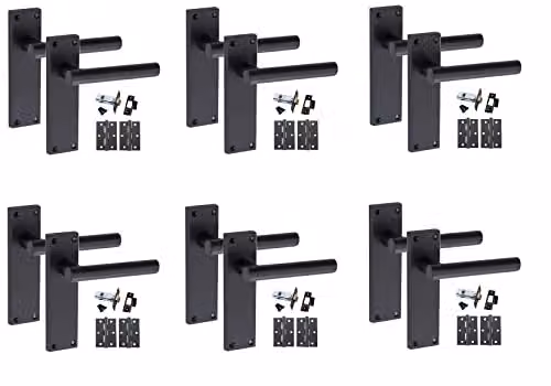 Golden Grace T-Bar Lever Backplate Door Handle Latch Set, Matt Black, 6 Sets – 1