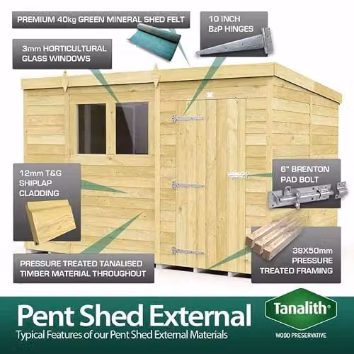 Buttercup Farm Rustic Wood Pent Summer Shed in Brown, W: 243 cm, D: 118 cm, H: 201 cm – 3