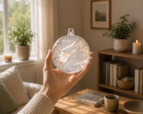 Sienna Glass White Friendship Ball Geometric Mouth-Blown Glass Hanging Ornament, Diameter: 10 cm – 3