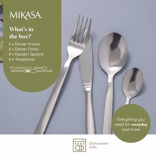 Mikasa Beaumont 16 Piece Polished Silver Stainless Steel Cutlery Set – 2