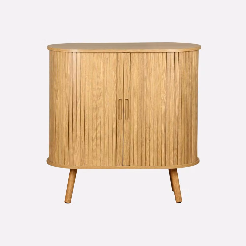 sweeek Scandinavian Sideboard with 2 Sliding Doors and Grooved Wood Effect in Light Brown, W: 80 cm, D: 40 cm, H: 19 cm – 2