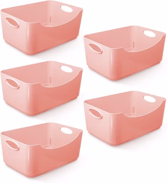 Keplin Pink Plastic Storage Baskets with Handles, W/D/H: 10 x 10 x 5 cm