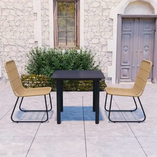 Berkfield Home 3 Piece Outdoor Dining Set in Brown Poly Rattan and Glass