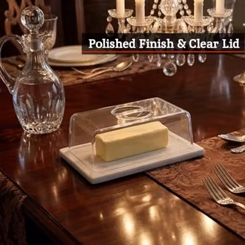 Orsina White Marble Butter Dish with Transparent Lid – 5