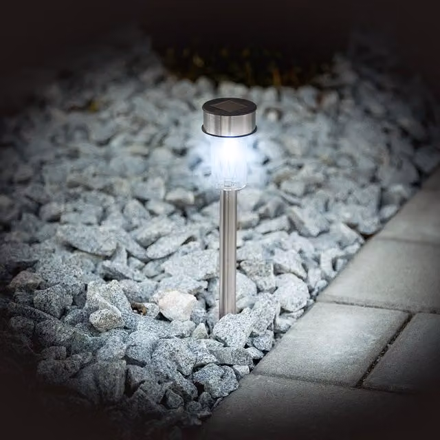 Tectake 12 LED Solar Garden Lights in Silver with Dusk Sensor and Ground Spike