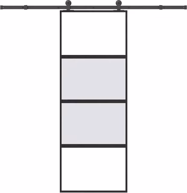 Berkfield Home Modern Sliding Door with Hardware Set in Black, Tempered Glass and Aluminium, W: 76 cm, H: 205 cm – 1