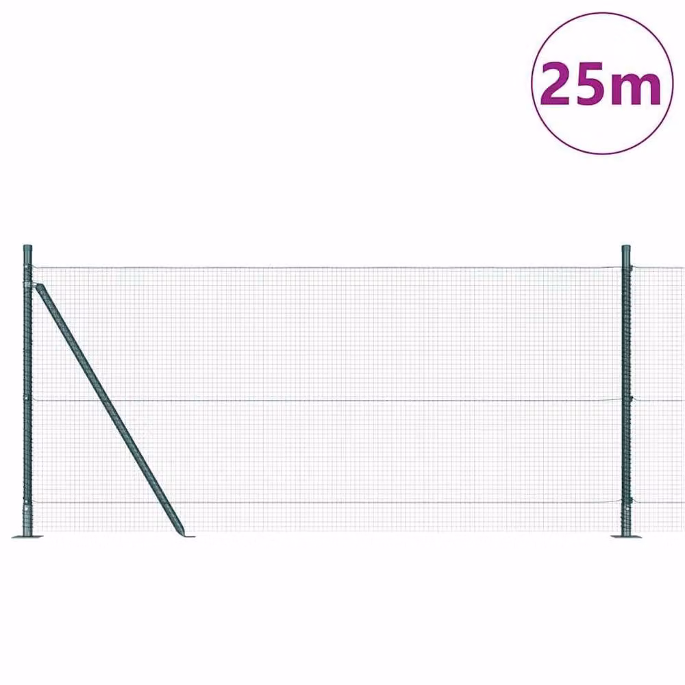 Berkfield Home Green Steel Welded Wire Fence with 13 Flanged Posts, W/H: 0.8 x 25 m – 3