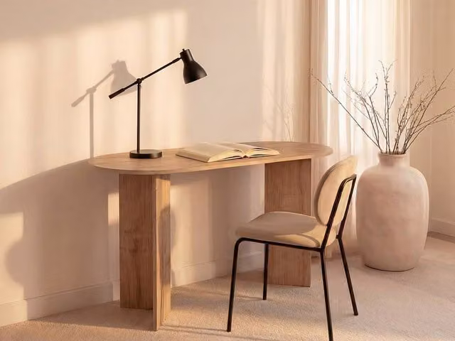 Vente-unique TOPANIA Writing Desk in Light Oak – 1