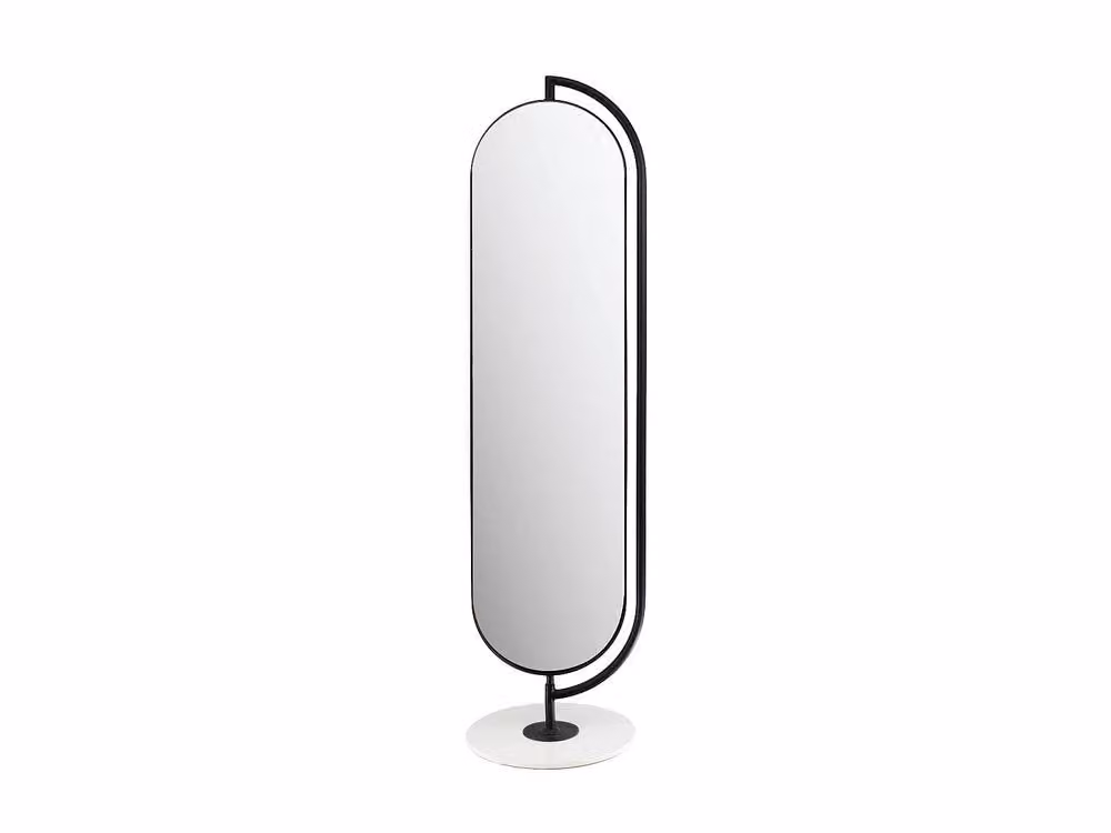 OZAIA Modern Freestanding Mirror with Storage and Metal Hooks, Black, W: 44 cm, H: 169 cm – 2