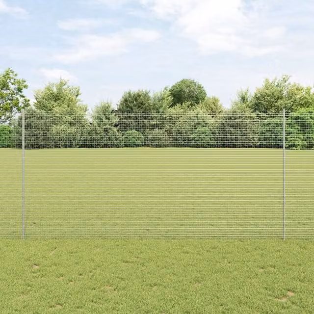 Berkfield Home Silver Galvanised Steel Welded Wire Fence with 10 U-Profile Posts, W: 10 m, H: 1.6 m – 1