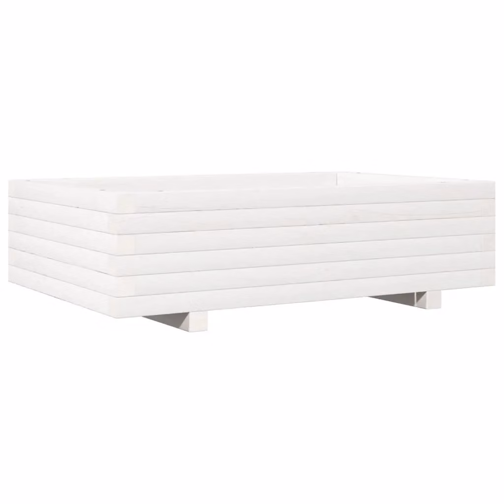 Berkfield Home White Solid Wood Pine Garden Planter W: 90 cm, D: 60 cm, H: 26.5 cm – 2