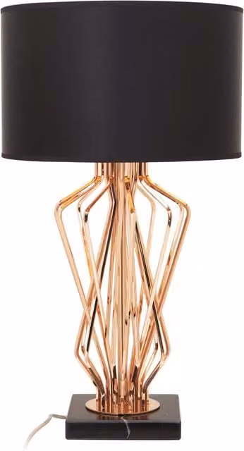 Fifty Five South Orsina Modern Table Lamp with Black Fabric Shade, Bronze Metal Frame and Marble Base in Gold/Brass