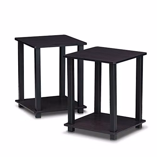 Furinno SIMPLISTIC Set of 2 Two-Tier Side Tables in Dark Walnut