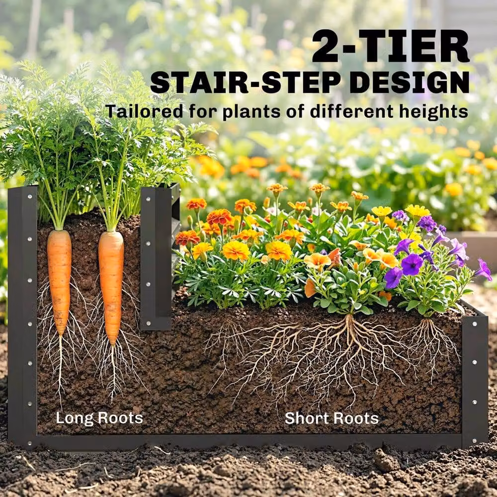 NESTLUNE 2 Tier Galvanised Steel Raised Garden Bed Planter Box in Grey, W/D/H: 120 x 101 x 58 cm – 5