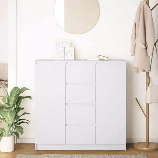 Berkfield Home Modern White Sideboard with Drawers, W/D/H: 100.5 x 35 x 98.5 cm