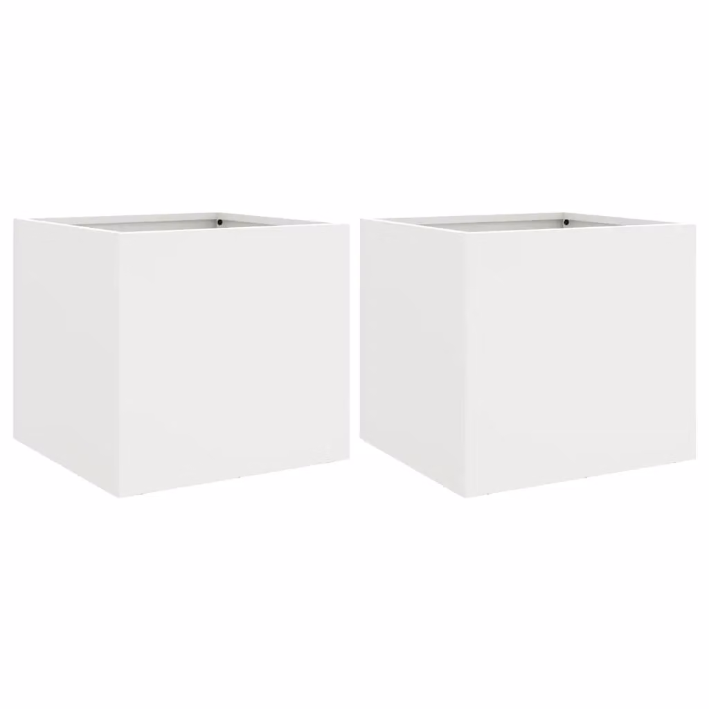 Berkfield Home Steel Planter Tub, 2 Pack, White, W: 32 cm, D: 30 cm, H: 29 cm – 2