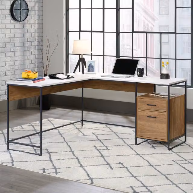 Teknik Moderna L Shaped Corner Desk in Sindoori Mango and White