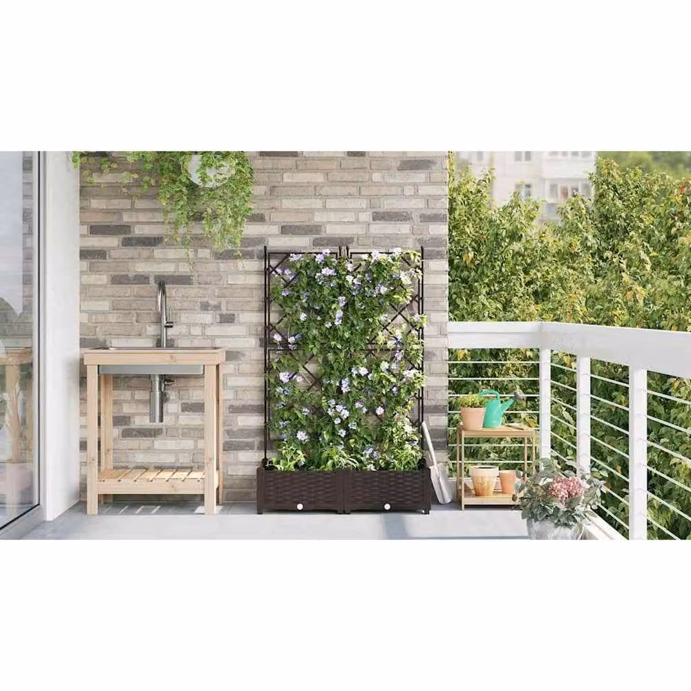 Berkfield Home Modern Garden Planter with Trellis, 2 Piece, Brown, W: 80 cm, D: 40 cm, H: 125.5 cm – 3