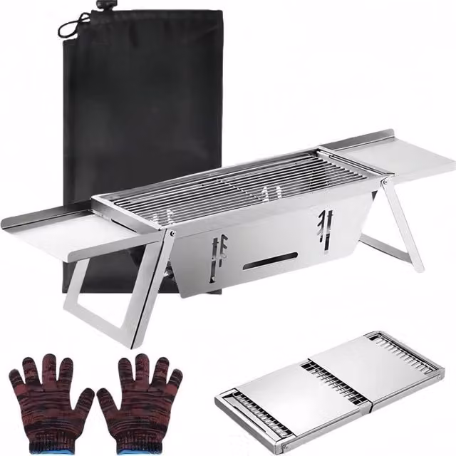 Havendro Stainless Steel Portable Folding Charcoal BBQ Grill in Silver – 1
