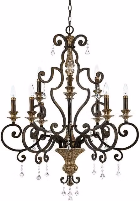 Loops 9 Bulb Bronze Crystal Hanging Pendant Chandelier with Multicolour LED E14 60W Bulbs