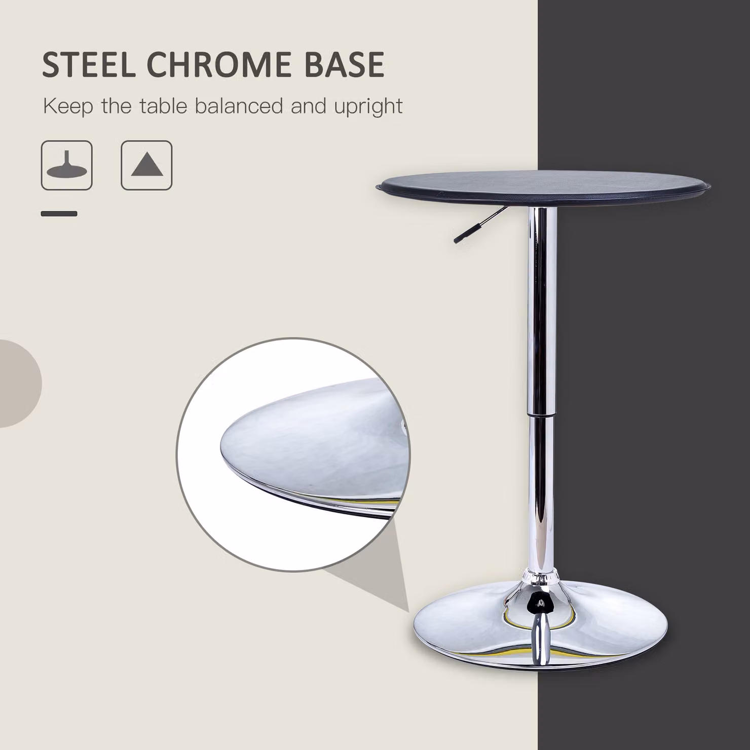 HOMCOM Adjustable Round Bistro Bar Table with Black PVC Leather Top and Steel Base – 5