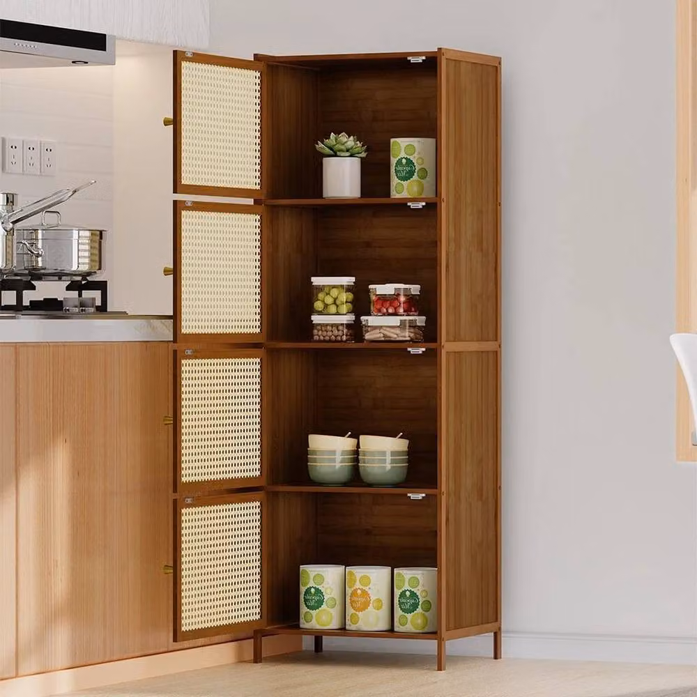 Pawnora 4-Tier Brown Wooden Storage Cabinet with Hinged Doors – 3