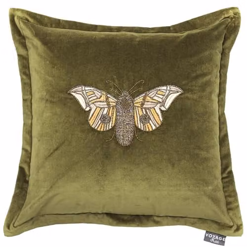 Voyage Maison Luna Velvet Embroidered Feather Filled Cushion in Green and Beige, W/D/H: 50 x 50 x 50 cm – 2