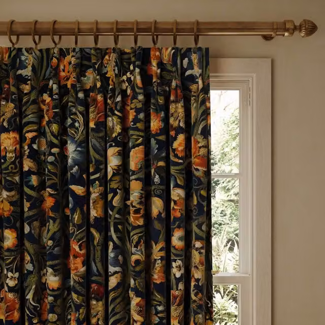 House of Hackney Gaia Velvet Fabric Panel Curtain in Midnight Blue