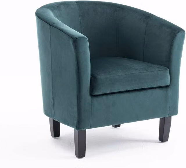 NESTLUNE Dark Green Velvet Tub Chair with Black Legs