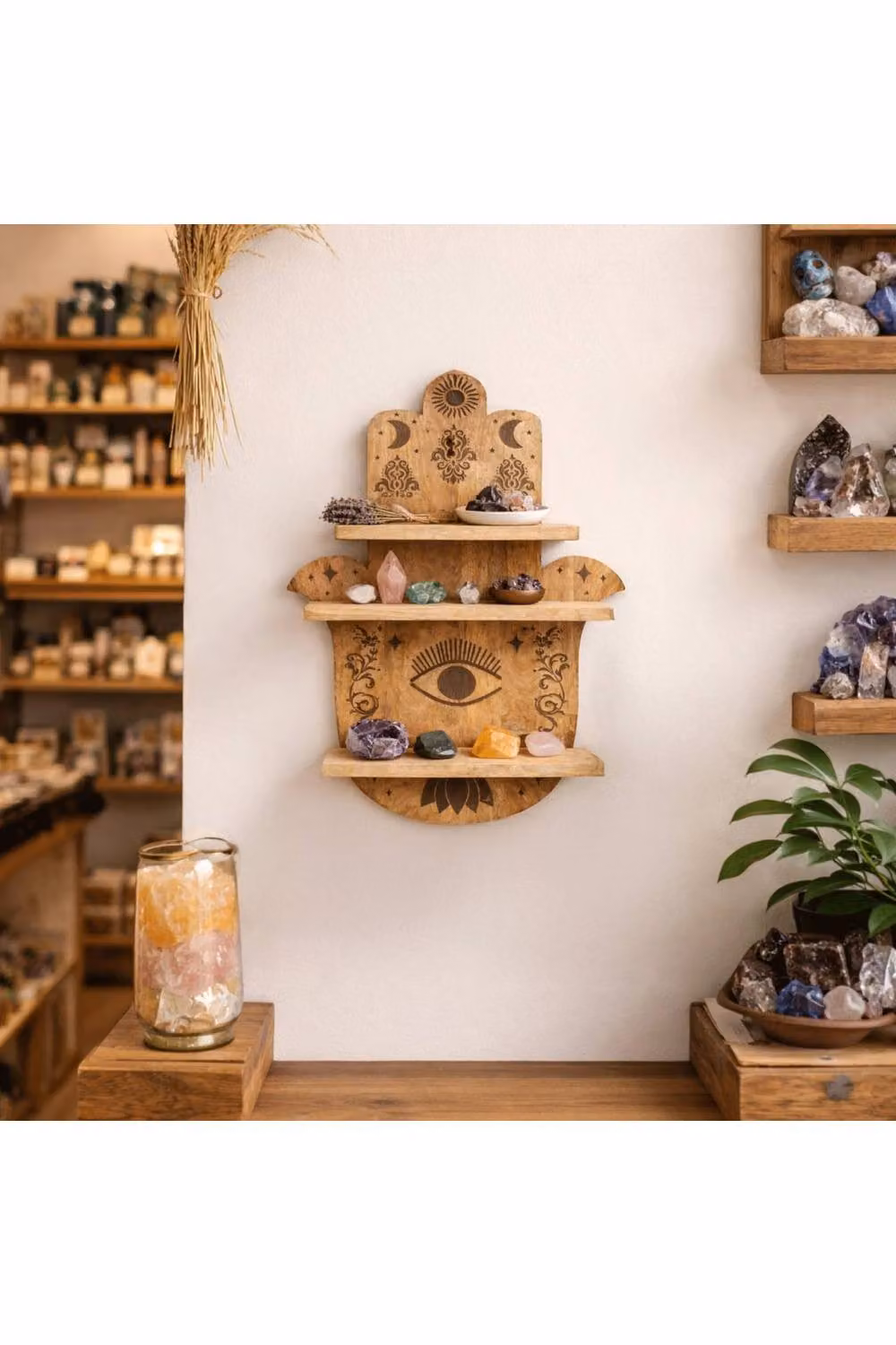 KDMD Hamsa Shaped Wooden Wall Shelf in Brown – 2