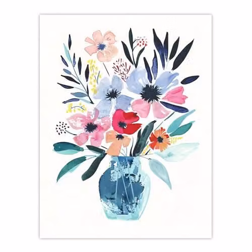 Artery8 Boho Spring Flower Bouquet in Vase Multicolour Wall Art Poster Print on Thick Paper, W: 46 cm, H: 61 cm
