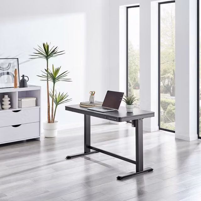 FurnitureboxUK Atticus Electric Height Adjustable Office Desk in Black and Oak