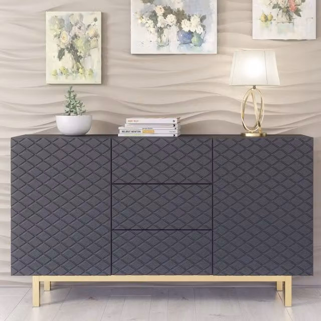 Creative Furniture Diamond Luxe Sideboard in Dark Grey and Gold, W: 140 cm, H: 80 cm, D: 35 cm – 1