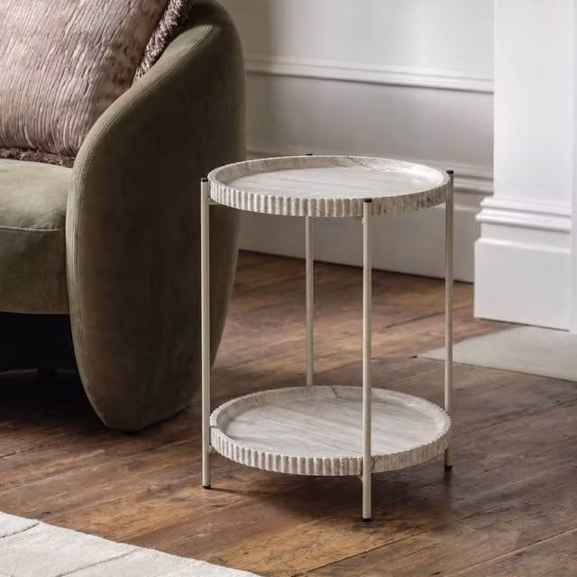 OHS Ribbed Two-Layer Round Tray Side Table in Beige – 1