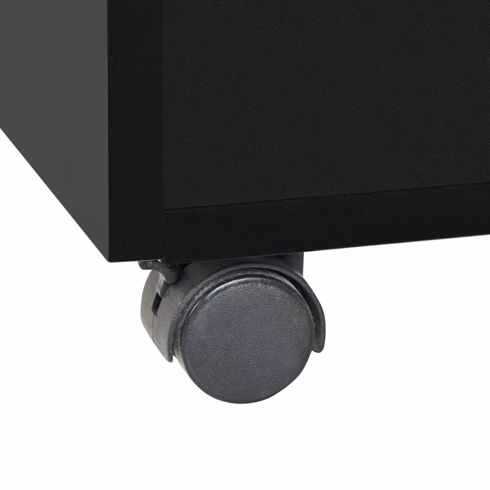 Wyld and Coco Black Wood Mobile Office Storage Unit with Lockable Drawers and Castors – 7