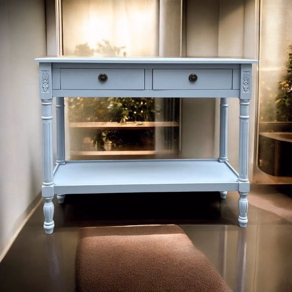 Minster 2 Drawers Side Table in Blue, W78 x D35 x H90 cm – 3