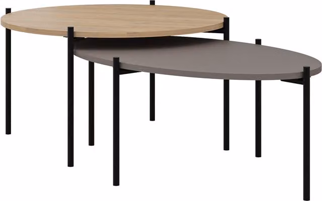 Decortie Modern Round Nested Coffee Table Set in Oak and Grey