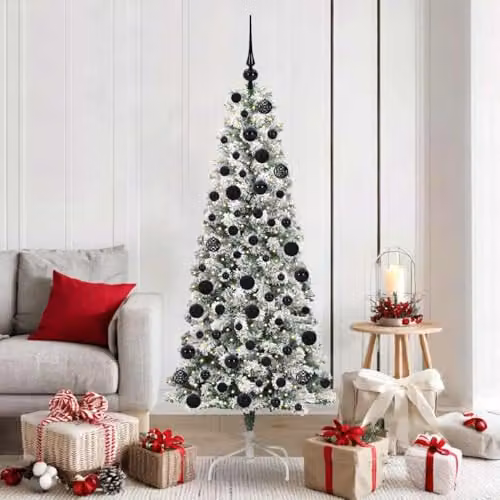 vidaXL Artificial Hinged Christmas Tree in Green and White, Height: 180 cm – 2