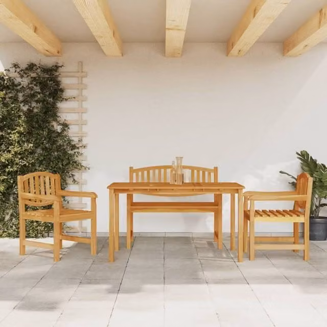 Berkfield Home 4 Piece Modern Garden Dining Set in Brown Solid Teak Wood – 1