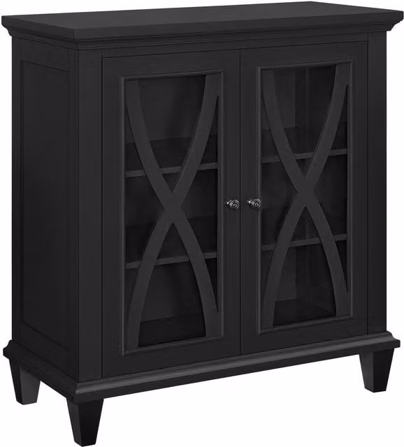 Ellington Black Matt Double Door Accent Cabinet with Glass Doors and Internal Shelves
