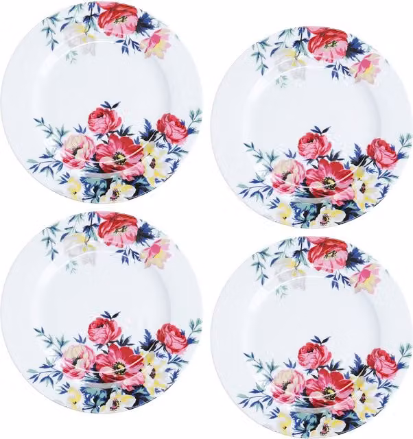 Mikasa Set of 4 Clovelly Pink Floral Porcelain Side Plates, Diameter: 19 cm