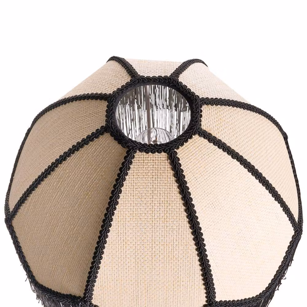 Wyld and Coco Retro Floor Lamp with Natural Beige Fabric Drum Shade and Wood Base, Height: 150 cm – 4