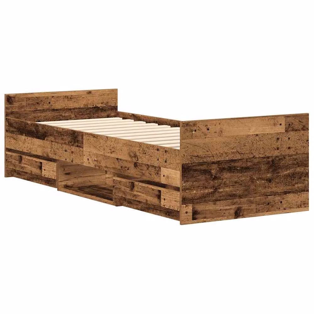 Berkfield Home Bed Frame in Old Wood Brown with Drawers, W/D/H: 100 x 200 cm – 3