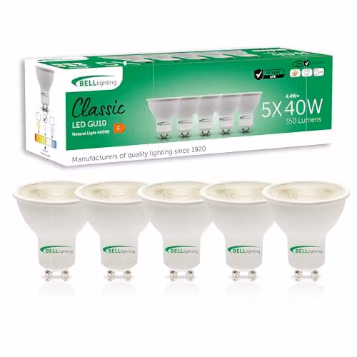 BELL Lighting GU10 LED Spotlight Bulbs, Cool White, 4.4W, 5 Pack