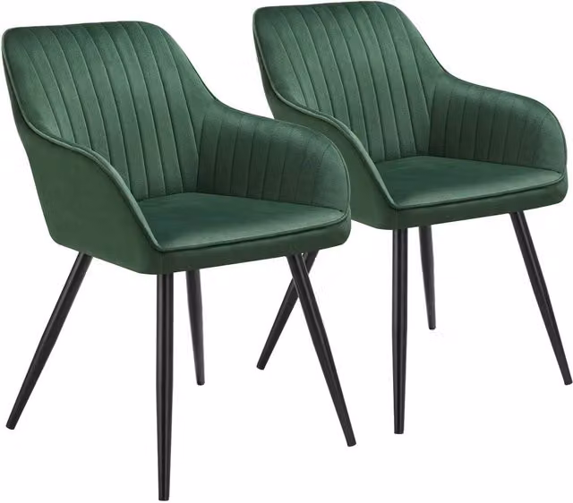 tectake Marilyn Set of 2 Modern Velvet Dining Chairs with Armrests in Dark Green and Black – 1
