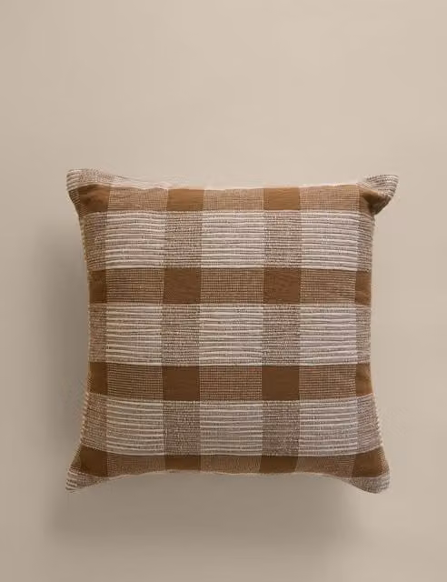 M&S Classic Square Checked Textured Cotton Cushion in Brown